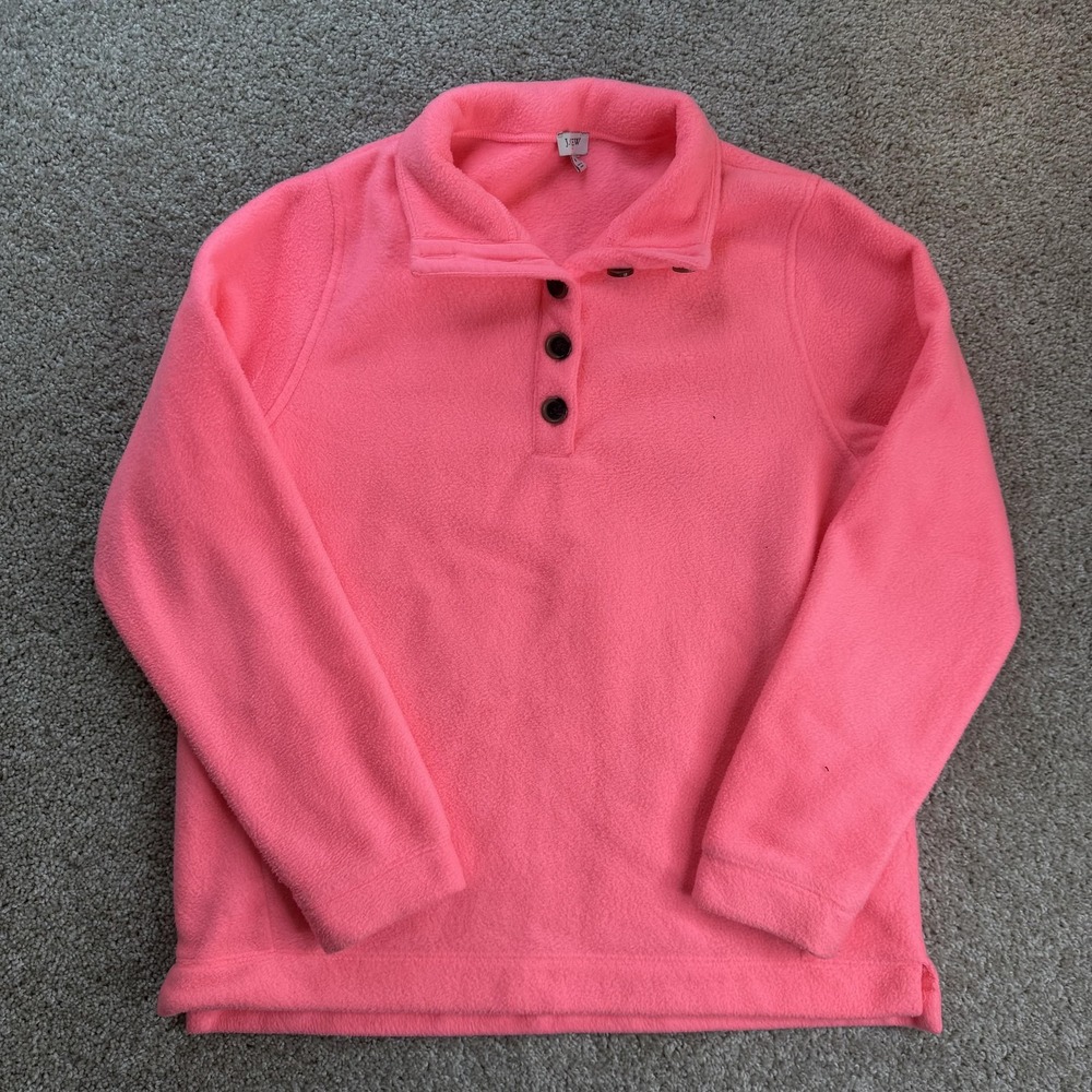 J.Crew Sweater Womens M Pink Collared Fleece Long Sleeve Button Pullover